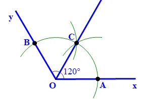 Cho góc xOy = 120 độ. Vẽ tia phân giác của góc xOy bằng hai cách A Sua Bai 4 Trang 99 Toan Lop 7 Tap 1 128501