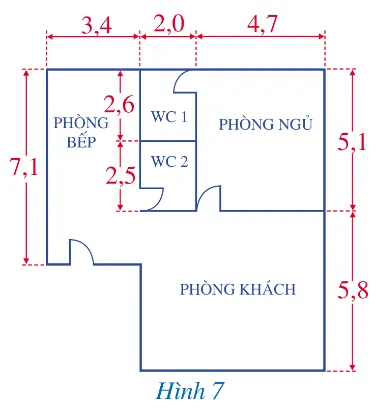 Tính diện tích mặt bằng của ngôi nhà được mô tả như Hình 7 A Sua Bai 6 Trang 16 Toan Lop 7 Tap 1 125294