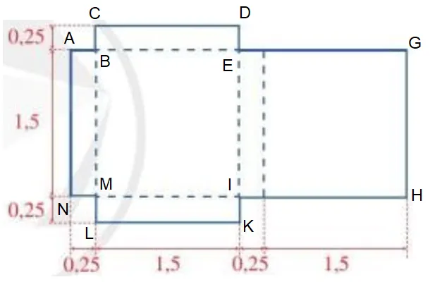 Cho miếng bìa có kích thước được mô tả như Hình 8 (các số đo trên hình tính theo đơn vị đề-xi-mét) Bai 6 Trang 26 Toan Lop 7 Tap 1 125338