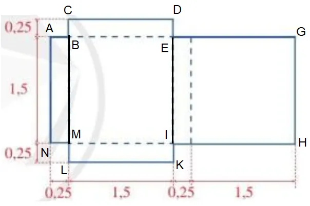 Cho miếng bìa có kích thước được mô tả như Hình 8 (các số đo trên hình tính theo đơn vị đề-xi-mét) Bai 6 Trang 26 Toan Lop 7 Tap 1 125339