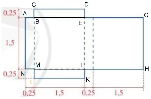 Cho miếng bìa có kích thước được mô tả như Hình 8 (các số đo trên hình tính theo đơn vị đề-xi-mét) Bai 6 Trang 26 Toan Lop 7 Tap 1 125340