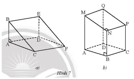 Quan sát hình lăng trụ đứng trong Hình 7 Bai 2 Trang 57 Toan Lop 7 Tap 1