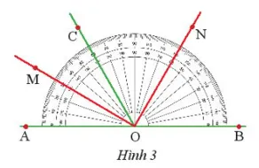 Tìm tia phân giác của các góc: góc AOC và góc COB trong Hình 3 Thuc Hanh 1 Trang 73 Toan 7 Tap 1