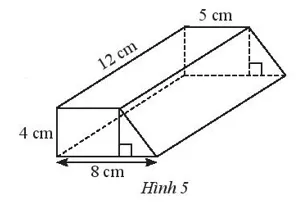 Tính thể tích lăng trụ đứng tứ giác có đáy là hình thang với kích thước cho trong Hình 5 Thuc Hanh 3 Trang 60 Toan 7 Tap 1