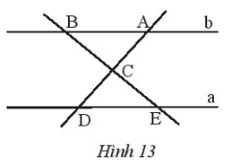 Tìm các cặp góc bằng nhau của hai tam giác ABC và DEC trong Hình 13 Van Dung 1 Trang 80 Toan 7 Tap 1