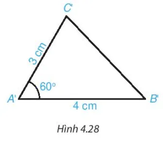 Vẽ thêm tam giác A'B'C' với góc B'A'C'=60 độ, A'B'=4cm và A'C'=3cm (H.4.28) A Sua Hd2 Trang 70 Toan 7 Tap 1 1