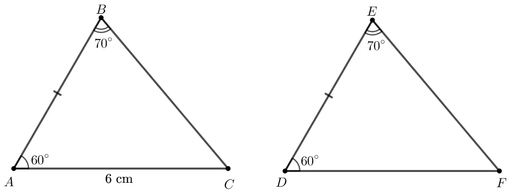 Cho hai tam giác ABC và DEF thỏa mãn AB = DE Bai 4 17 Trang 74 Toan Lop 7 Tap 1