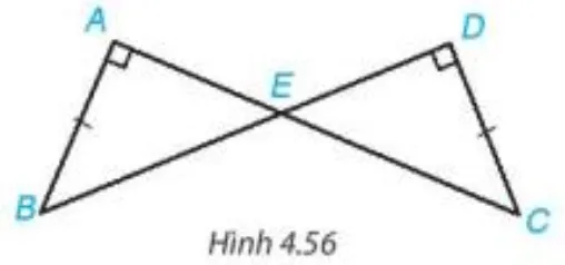 Cho Hình 4.56, biết AB = CD, góc BAC=góc BDC = 90 độ. Chứng minh rằng: tam giác ABE= tam giác DCE Bai 4 21 Trang 79 Toan Lop 7 Tap 1