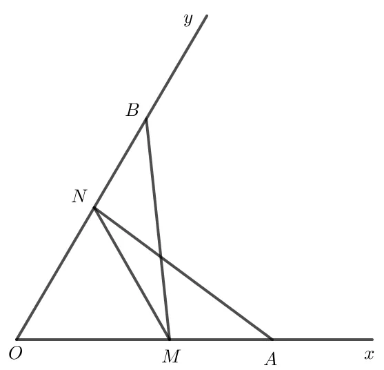Cho góc xOy. Trên tia Ox lấy hai điểm A, M; trên tia Oy lấy hai điểm B, N Bai 4 30 Trang 86 Toan Lop 7 Tap 1 2