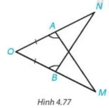 Trong Hình 4.77, có AO = BO,góc OAM= góc OBN. Chứng minh rằng AM = BN Bai 4 35 Trang 87 Toan Lop 7 Tap 1