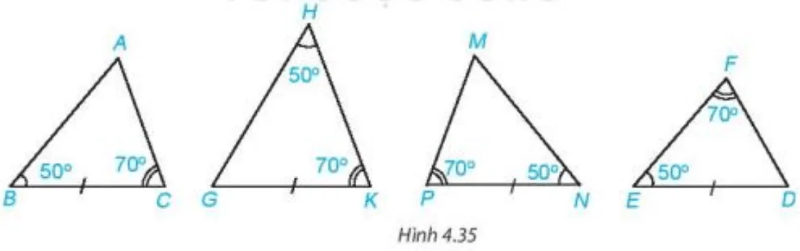 Hai tam giác nào trong Hình 4.35 bằng nhau Cau Hoi Trang 72 Toan 7 Tap 1