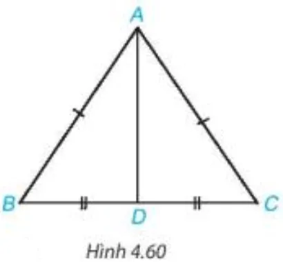 Quan sát tam giác ABC cân tại A như Hình 4.60. Lấy D là trung điểm Hd1 Trang 81 Toan 7 Tap 1
