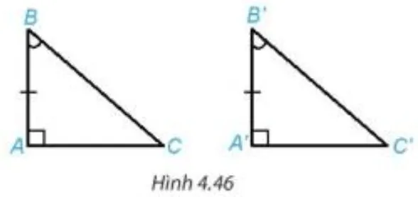 Hai tam giác vuông ABC (vuông tại đỉnh A) và A'B'C' vuông tại đỉnh A') Hd2 Trang 76 Toan 7 Tap 1