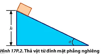 Một vật được thả từ đỉnh của một mặt phẳng nghiêng có độ cao h (Hình 17P.2 Bai 2 Trang 112 Vat Li 10