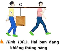 Hai bạn học sinh đang khiêng một thùng hàng khối lượng 30 kg bằng một đòn tre dài 2 m  Bai 3 Trang 86 Vat Li 10