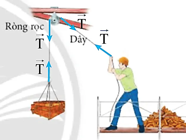 Hình 11.13 mô tả quá trình kéo gạch từ thấp lên cao qua hệ thống ròng rọc Luyen Tap Trang 70 Vat Li 10 1