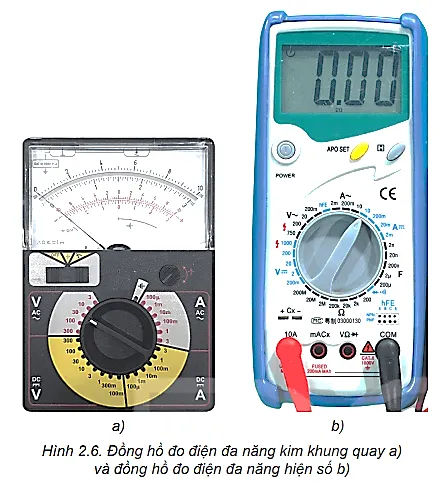 Điều chỉnh vị trí của kim đo, chọn thang đo và cắm các dây đo trên đồng hồ đa năng Cau Hoi Trang 15 Vat Li 10 131234