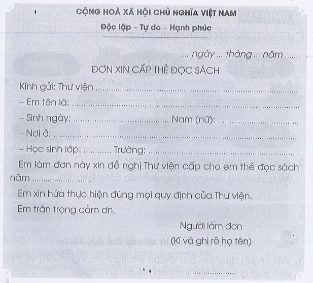 Làm đơn xin cấp thẻ đọc sách trang 47, 48 Vở bài tập Tiếng Việt lớp 3 Tập 1 | Cánh diều Bai Viet 2 Trang 47 48 Vbt Tieng Viet Lop 3 146565