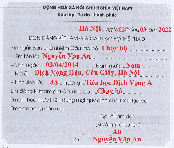 Làm đơn tham gia câu lạc bộ thể thao trang 64 Vở bài tập Tiếng Việt lớp 3 Tập 1 | Cánh diều Bai Viet 2 Trang 64 Vbt Tieng Viet Lop 3 146629